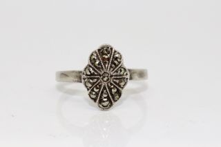 A Petite Antique Art Deco Sterling Silver 925 Marcasite Cluster Ring 13583