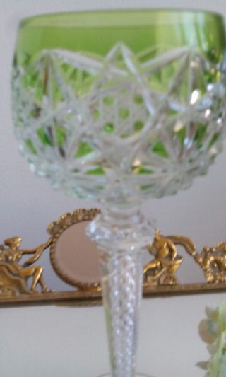 Saint Louis Green Cut To Clear Wine Glass With Twisted Stem /antique