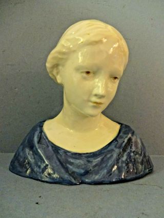 Antique Italian Ceramic Bust Of A Young Lady By " Angelo Minghetti " 1822 - 1885