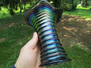 Imperial Ripple Antique Carnival Art Glass 6 7/8 " Squatty Vase Purple A Beauty
