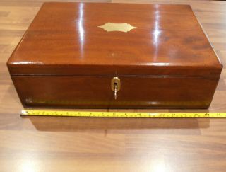 Antique Large Mahogany Collectors Box With Lift Out Tray,  Lock & Key Circa 1900