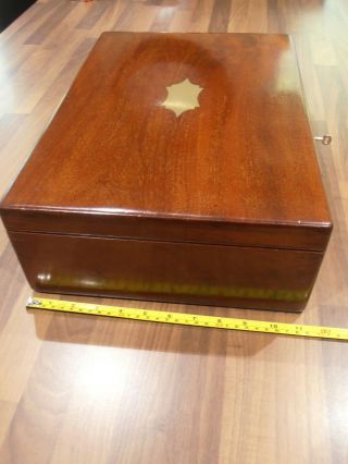 Antique Large Mahogany Collectors Box with Lift out tray,  lock & key circa 1900 2