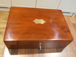 Antique Large Mahogany Collectors Box with Lift out tray,  lock & key circa 1900 6