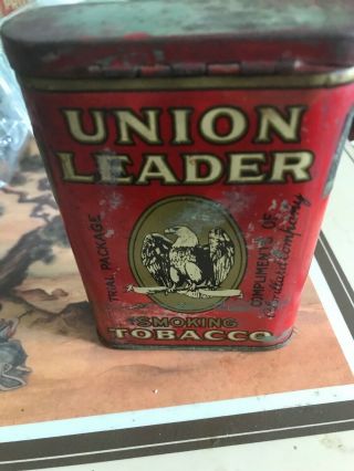 Antique Vintage Union Leader Smoking Tobacco Metal Tobacco Tin Trial Package