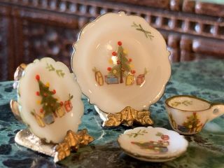 Jo Parker Miniature Dollhouse Christmas Dinner Dessert Plate Saucer Cup 4pc 2