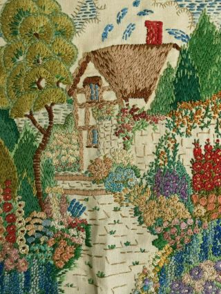 Vintage Embroidered Detailed Pretty English Country Cottage,  Garden Panel