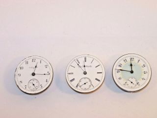 3 Vintage Elgin 18s 15 Jewel Pocket Watch Movements,  1900 218,  1891 75 & 1909 317