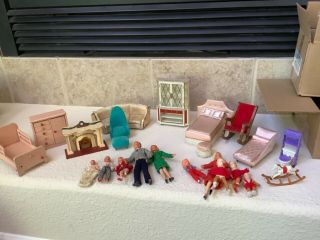 Vintage Dollhouse Miniature Furniture And People Petite Princess,  Ideal,  Etc