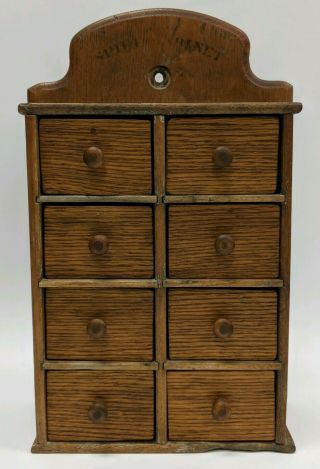 Antique Primitive Wall Mount Spice Cabinet 8 Drawers