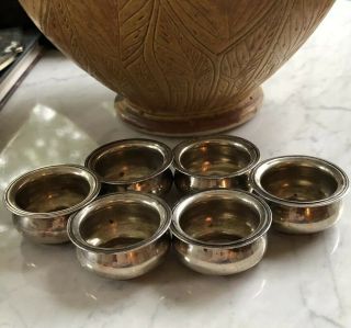 Antique Set Of 6 Salt Cellars / Pot Sterling Silver Cauldron Shape Miniature