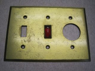Vintage Brass Electric Switch Plate Cover With Red Glass Jewel 2 Pole Large Hole