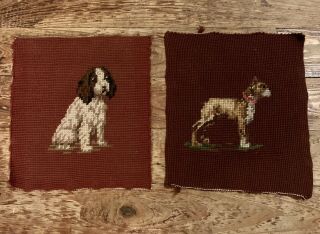 Antique Victorian Needlepoint Wall Hanging Pillow Hunting Dog Animal Boxer Hound