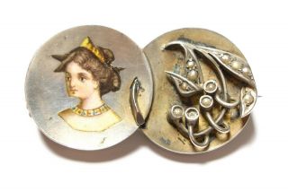 Antique Victorian Silver Enamel And Pearl Brooch