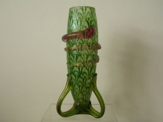 A/f Antique Bohemian Art Nouveau Iridescent Green Mica Glass Vase Kralik Loetz