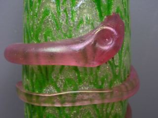A/F Antique Bohemian Art Nouveau iridescent green mica glass vase Kralik Loetz 5