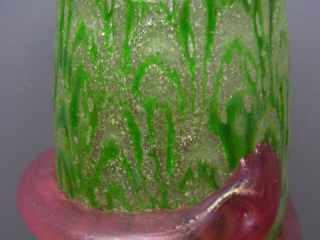 A/F Antique Bohemian Art Nouveau iridescent green mica glass vase Kralik Loetz 6