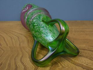 A/F Antique Bohemian Art Nouveau iridescent green mica glass vase Kralik Loetz 8