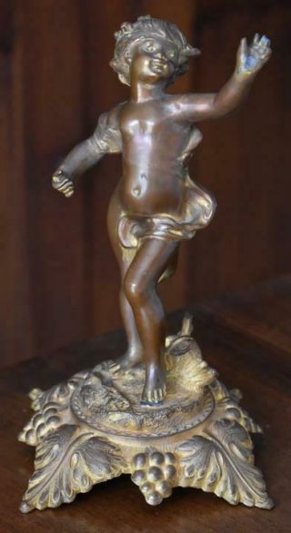Charming Victorian Era Gilt Bronze Putti Cherub Figure With Outstretched Hand