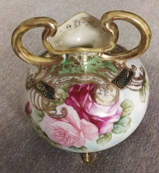Antique Nippon White Porcelain Vase Pink Roses 