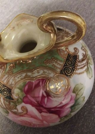 Antique Nippon White Porcelain Vase Pink Roses  2
