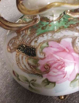 Antique Nippon White Porcelain Vase Pink Roses  3