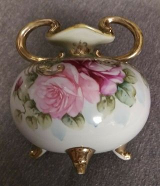 Antique Nippon White Porcelain Vase Pink Roses  4