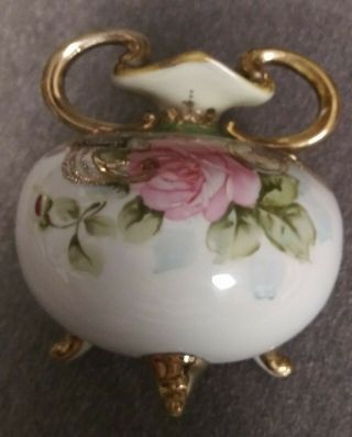 Antique Nippon White Porcelain Vase Pink Roses  6
