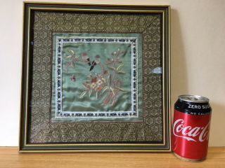 Vintage Chinese /japanese Silk Picture Hand Embroidered Birds Butterfly Flowers
