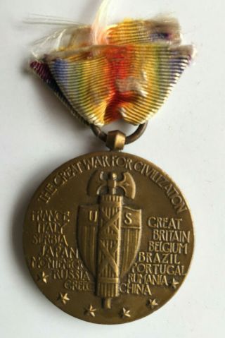 Antique U.  S.  1914 - 1919 Wwi Ribbon Medal The Great War For Civilization