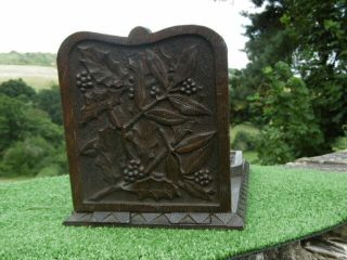 19thc Black Forest Oak Carved Bookslide With Holly Leaf & Berry C.  1870