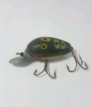Vintage Wooden Frog Fishing Lure With Glass Eyes 3