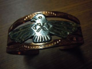 Antique Sterling Silver & Copper Unique Southwest Eagle Cuff Bracelet