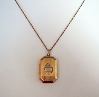 Antique Art Nouveau Engraved Locket Necklace - 1/20 Gold Filled