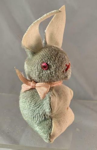 Vtg Plush Blue Bunny Rabbit Pink Eyes 4 " Tall Real Cute Easter