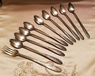 6 Long Ice Tea Spoons Nobility & 5 Long Ice Tea Spoons,  1 Fork National Silver