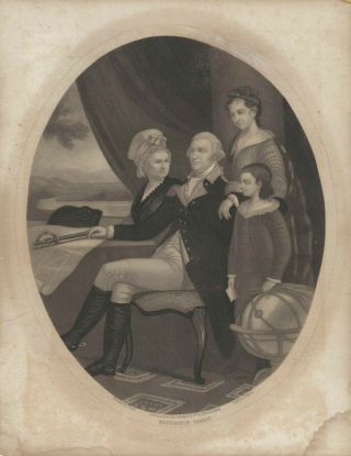 George Washington Family Engraving Painted By Schell Published By Dainty Antique