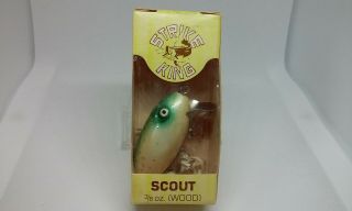 Vintage Strike King Scout White/green 2.  25 " Wood Crankbait Fishing Lure Nos