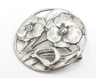 925 Sterling Silver - Vintage Antique Blooming Flowers Round Brooch Pin - BP2942 2