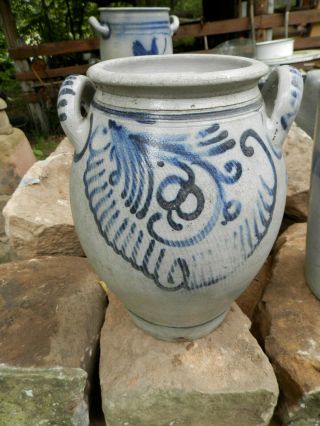 Antique Old Westerwald Crock Cobalt Blue Jug Saltglazed Stoneware Pot Primitive