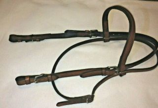 Vintage Tory Western Double Stitched Leather Headstall Bridle W/ Buckle Bit Ends