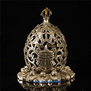 Unique Tibetan Silver Incense Burner Hand Carved Openwork Flower Censer