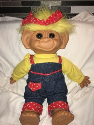 Vintage Uneeda Troll Doll 18 Inches Yellow Hair Overalls