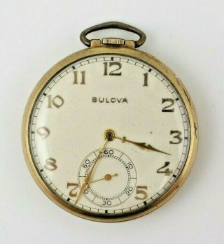 Vintage Bulova 17ah Pocket Watch 15 Jewels Swiss Made 12s 10k Gold Plated Case