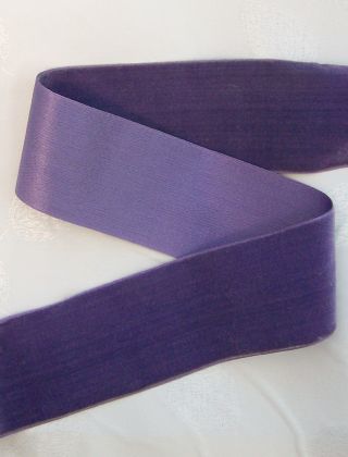 3 Yds Antique Vintage 2 - 1/4 " Purple Violet French Silk Rayon Velvet Ribbon