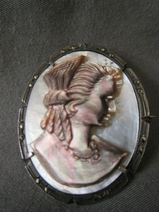 800 Silver Carved Shell Cameo Brooch \ Pendant.  Vintage / Antique?