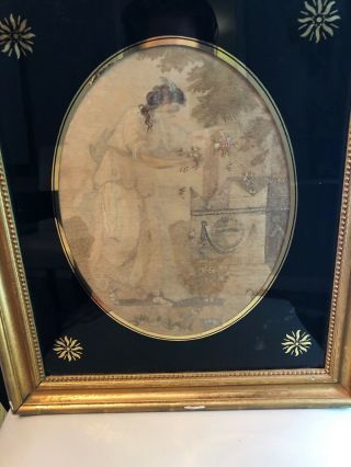 Wow Antique Victorian Silk Art Picture Mourning Memento Mori Grave Urn Lady