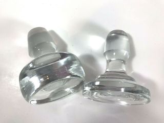 2 Vintage Clear Solid Glass Crystal Bottle Decanter Stoppers Barware Antique