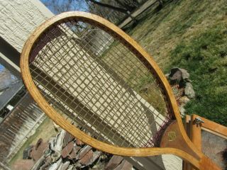 Circa 1910 Antique Wood Tennis Racket Rare In This Well Preserved