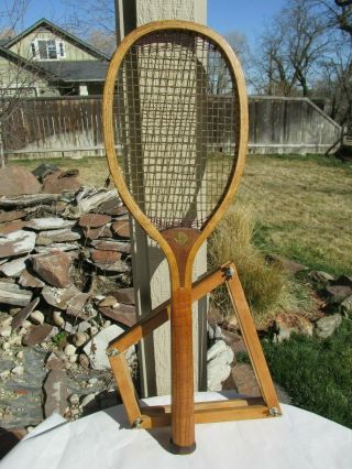 circa 1910 ANTIQUE WOOD TENNIS RACKET RARE IN THIS WELL PRESERVED 2