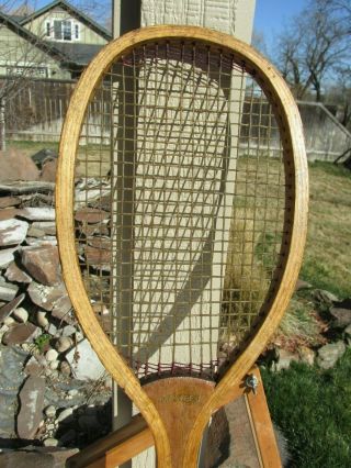 circa 1910 ANTIQUE WOOD TENNIS RACKET RARE IN THIS WELL PRESERVED 5